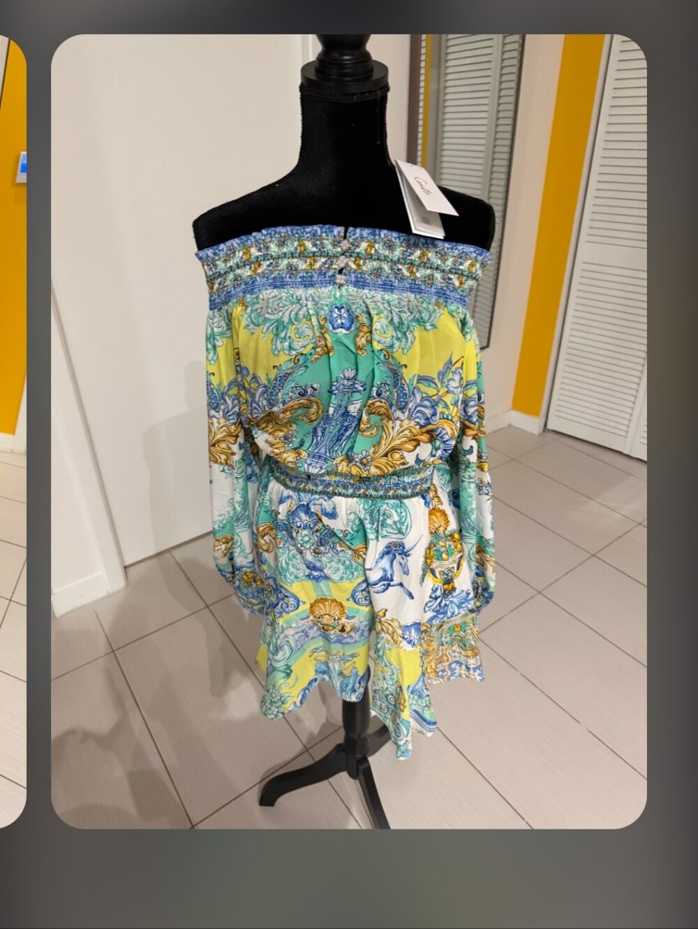 Camilla Strapless Printed Romper in Yellow, Green, Blue
